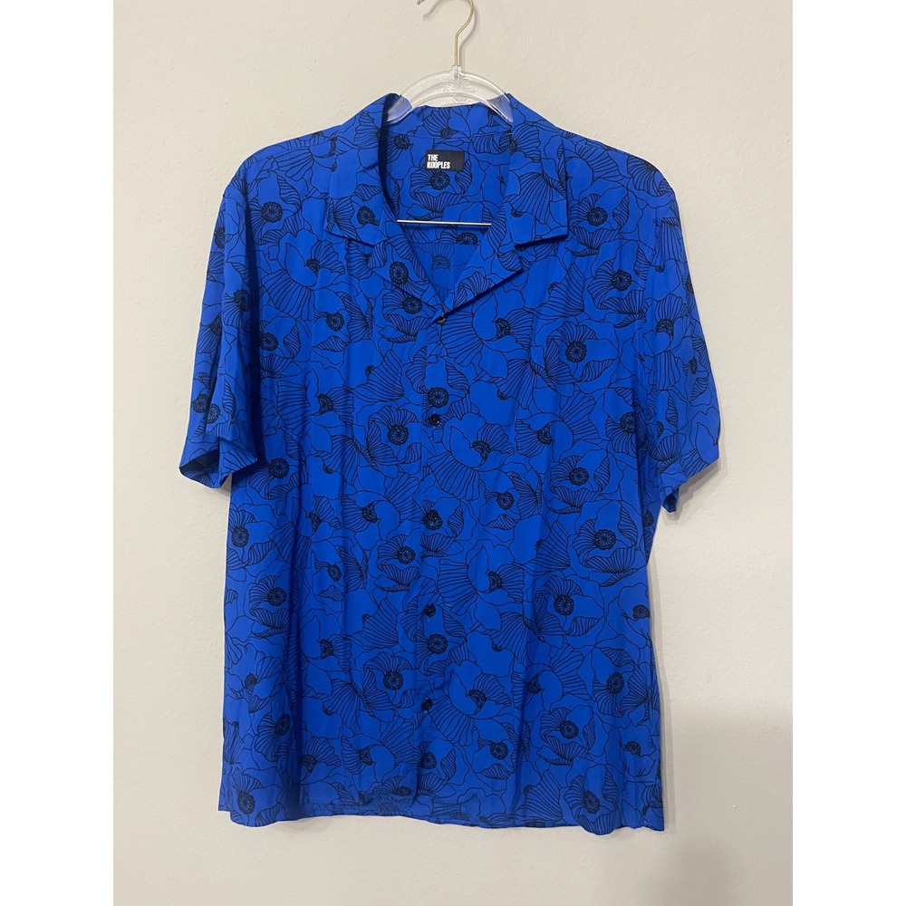 The Kooples Graphic Poppies Camp Shirt Blue Floral 100%‎ Viscose Men's S NWT - Picture 10 of 10
